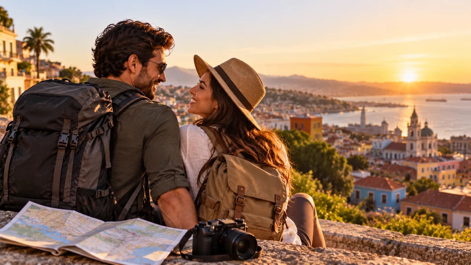 Personas compartiendo una experiencia de viaje al atardecer